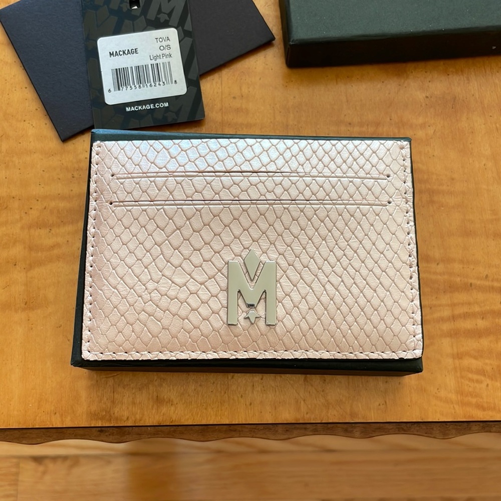 Mackage Tova light pink snakeskin print cardholder